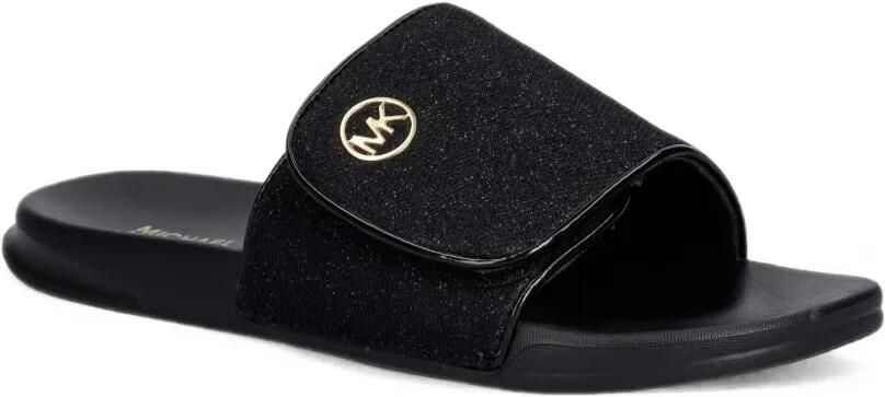 Michael Kors Kids Jett Darby glitter-detail touch-strap slides Zwart