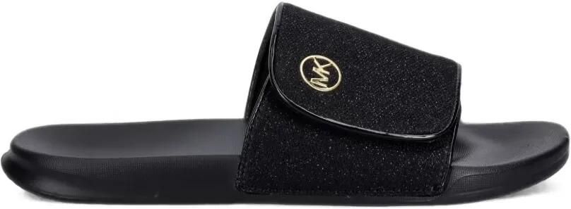 Michael Kors Kids Jett Darby glitter-detail touch-strap slides Zwart - Foto 5