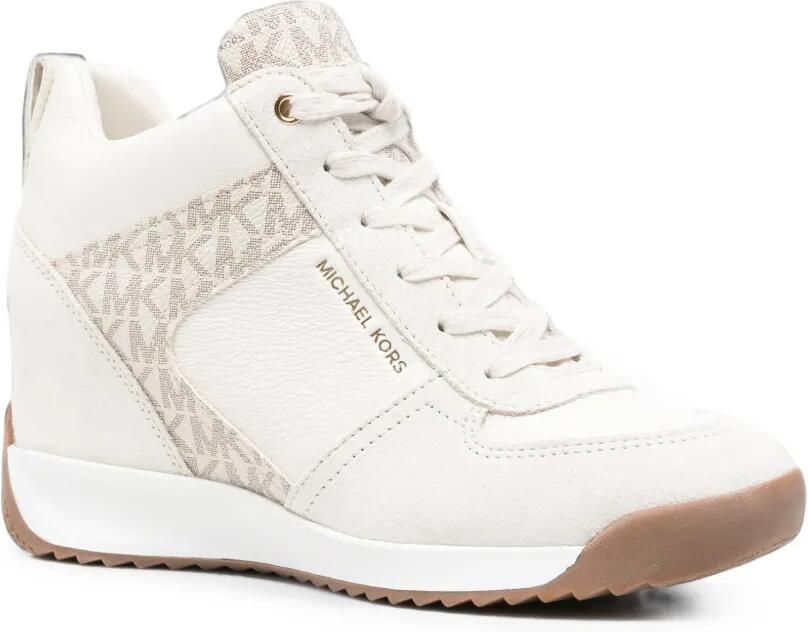 Michael Kors Nikko sneakers met monogram-print en sleehak Beige - Foto 3