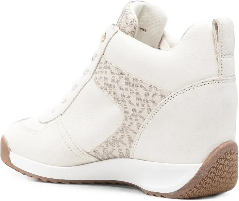 Michael Kors Nikko sneakers met monogram-print en sleehak Beige - Foto 2