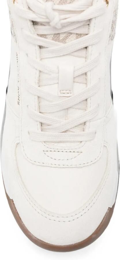Michael Kors Nikko sneakers met monogram-print en sleehak Beige - Foto 4