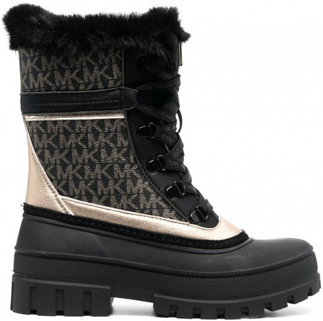 Michael Kors Rory combat boots met monogramprint Bruin - Foto 9