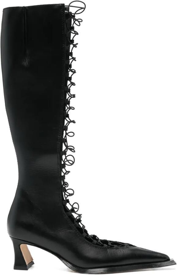 Miista Melinda lace-up pointed-toe boots Zwart
