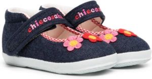 Miki House Ballerina's met geborduurde bloemen Blauw