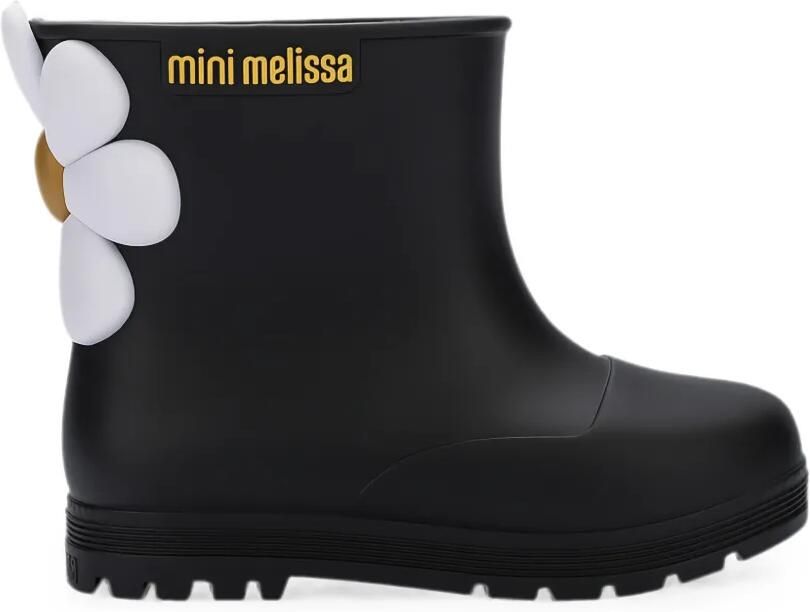 Mini Melissa Welly Bloomy enkellaarzen met bloemapplicatie Zwart