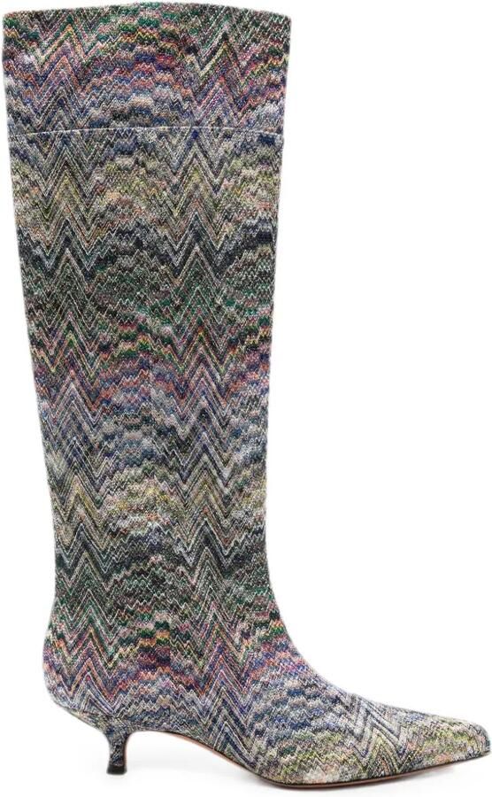 Missoni Gebreide laarzen met kitten-hak en zigzag-patroon Blauw