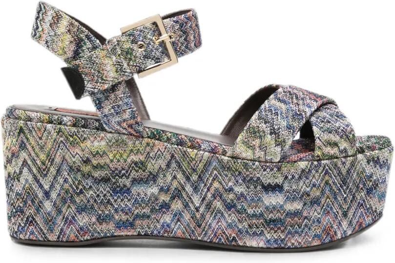 Missoni Gebreide sandalen met plateauzool en zigzag-patroon Blauw