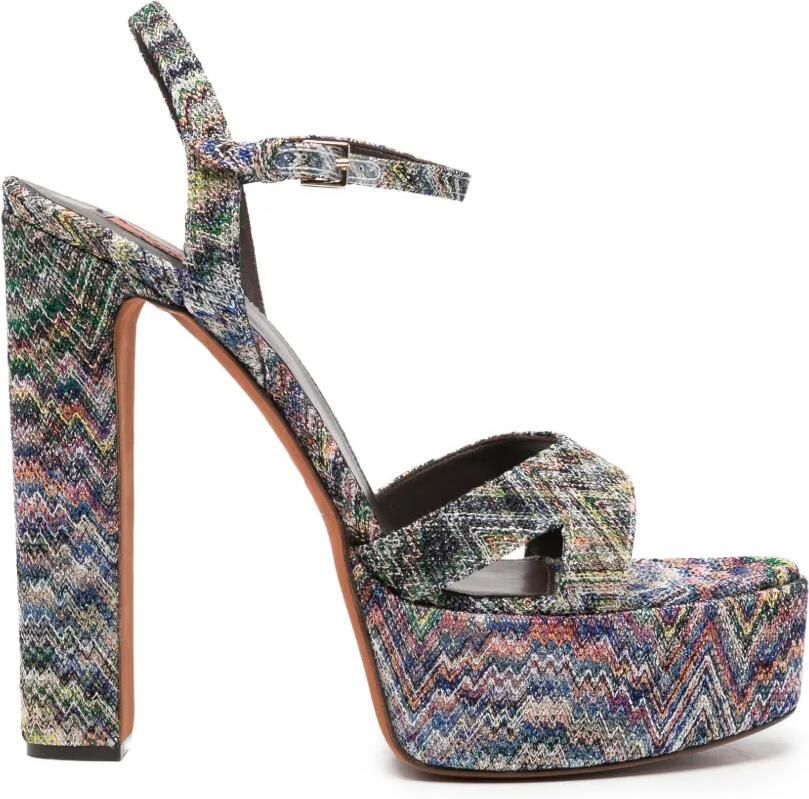 Missoni Gebreide sandalen met zigzag-patroon en hak Blauw