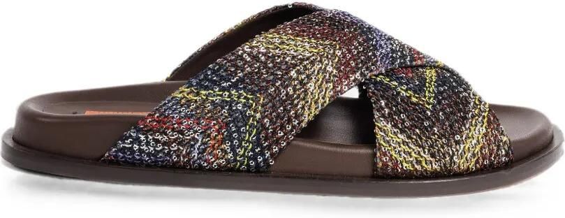 Missoni Platte sandalen met gekruiste bandjes en zigzag-patroon Bruin
