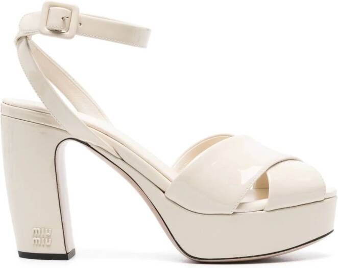 Miu 105mm leren sandalen Beige