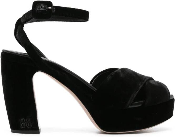 Miu 110mm fluwelen sandalen met plateauzool Zwart