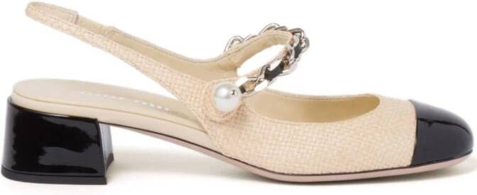 Miu 35mm raffia pumps met parels Beige