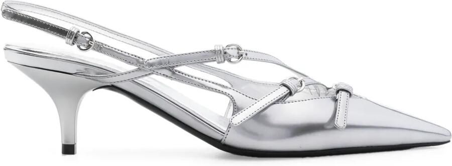 Miu 55 mm leren pumps met gesp Zilver