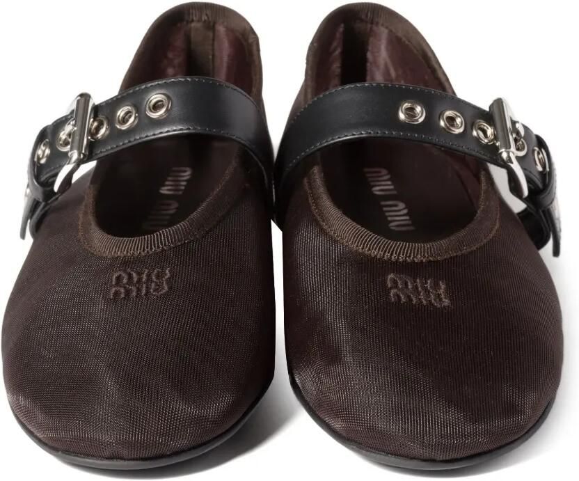 Miu Ballerina's met geborduurd logo en gesp Bruin - Foto 2
