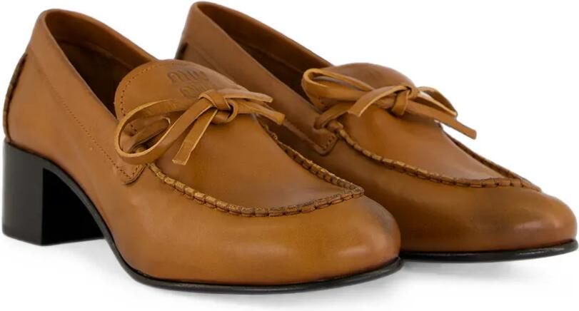 Miu Loafers met strikdetail en blokhak Bruin - Foto 5