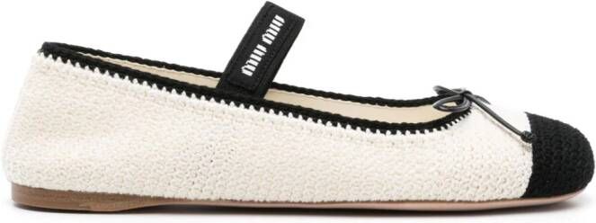 Miu bow-detail knitted ballerina shoes Wit