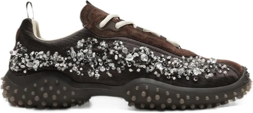 Miu Bubble embroidered technical fabric and suede sneakers Bruin