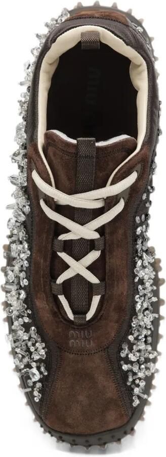 Miu Bubble embroidered technical fabric and suede sneakers Bruin - Foto 4