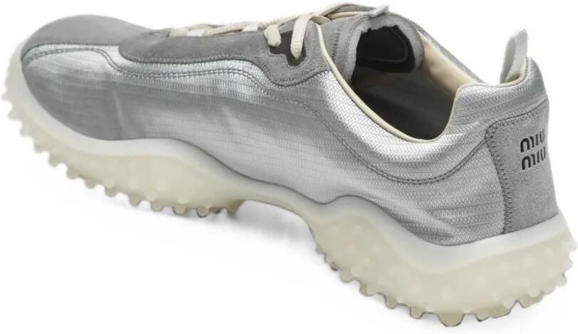 Miu Bubble technical fabric and suede sneakers Zilver - Foto 2