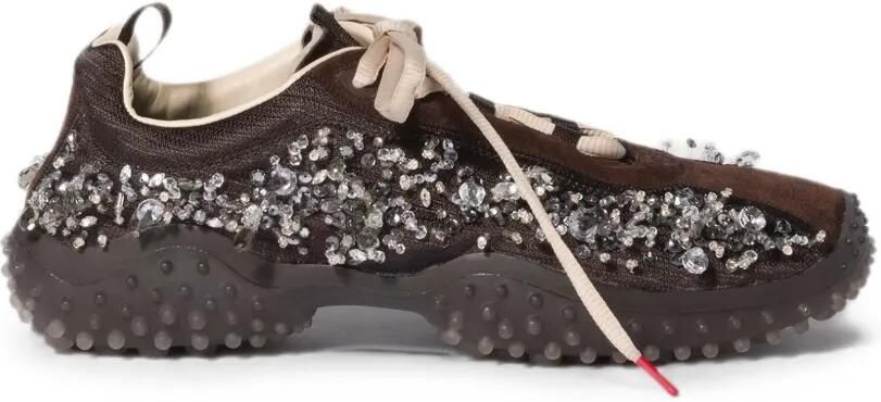 Miu Bubble technische en suède sneakers met borduurwerk Bruin