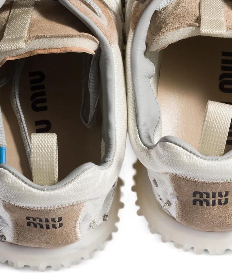 Miu Bubble technische en suède sneakers met borduurwerk Wit - Foto 2