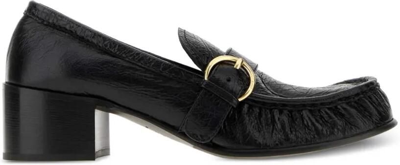 Miu Gekreukte leren loafers met gesp Zwart