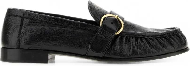 Miu Leren loafers met gespsluiting en gekreukt effect Zwart