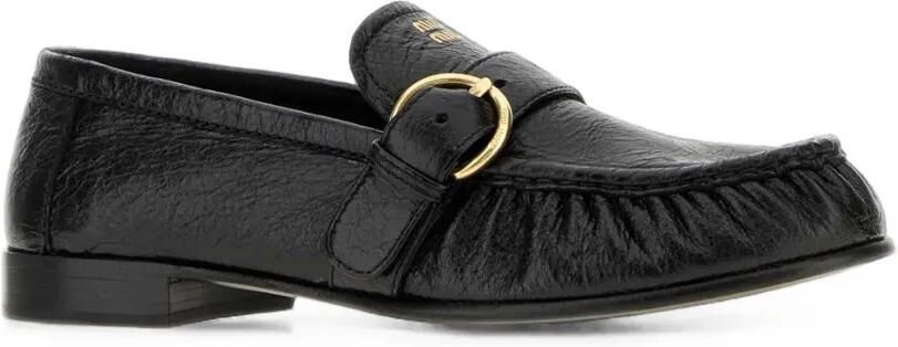 Miu Leren loafers met gespsluiting en gekreukt effect Zwart - Foto 2