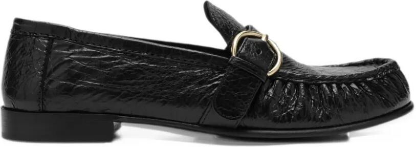 Miu Gekreukte leren loafers met gesp Zwart