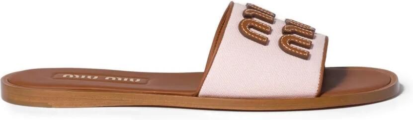 Miu Canvas en leren slippers Roze