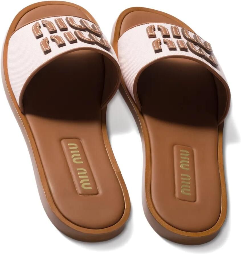 Miu Canvas en leren slippers Roze - Foto 2