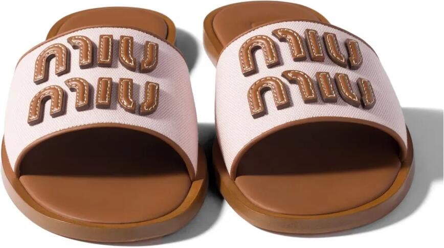 Miu Canvas en leren slippers Roze - Foto 3