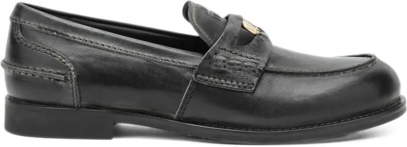 Miu coin-embellished leather loafers Zwart