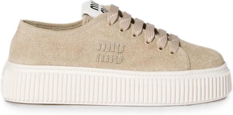 Miu Denim sneakers met logo Beige