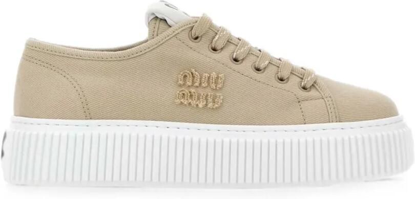 Miu Denim sneakers met logo Beige