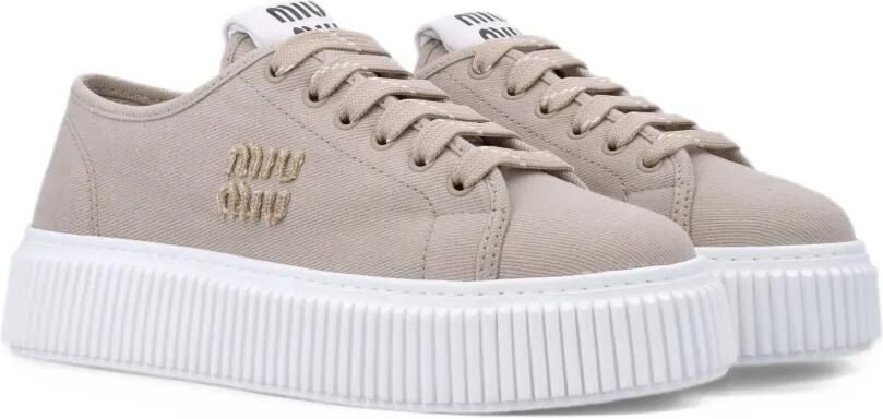 Miu denim sneakers with logo Beige - Foto 4
