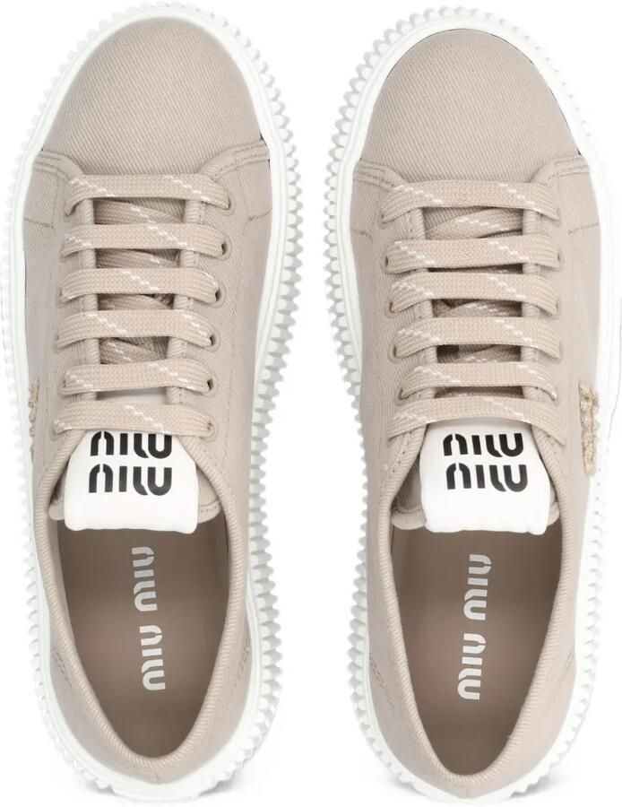 Miu denim sneakers with logo Beige - Foto 2