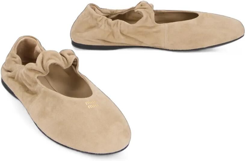Miu Elastische suède ballerina's Beige - Foto 3