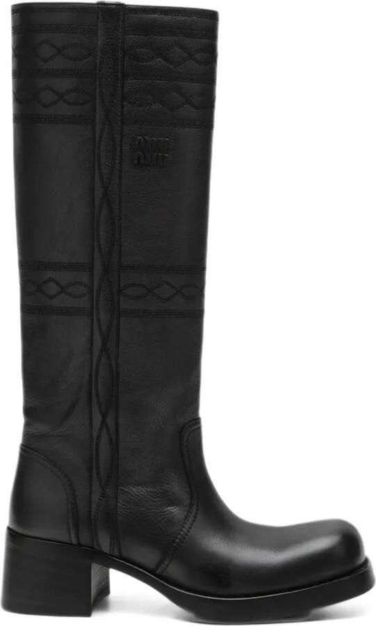 Miu embroidered leather boots Grijs