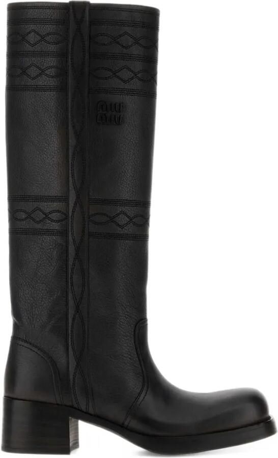 Miu embroidered leather boots Zwart