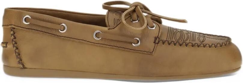 Miu embroidered leather loafers Beige