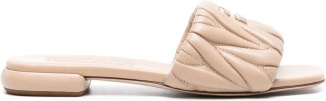 Miu GG leren slippers Beige