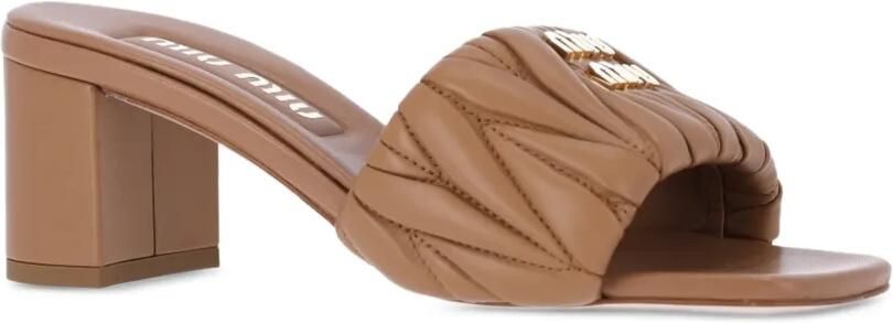 Miu GG leren slippers Bruin - Foto 3