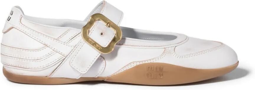 Miu Gymnasium leren ballerina's met bandje en gesp Wit