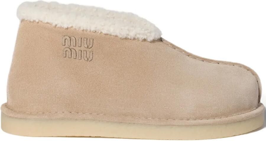 Miu Lammy laarzen met geborduurd logo Beige