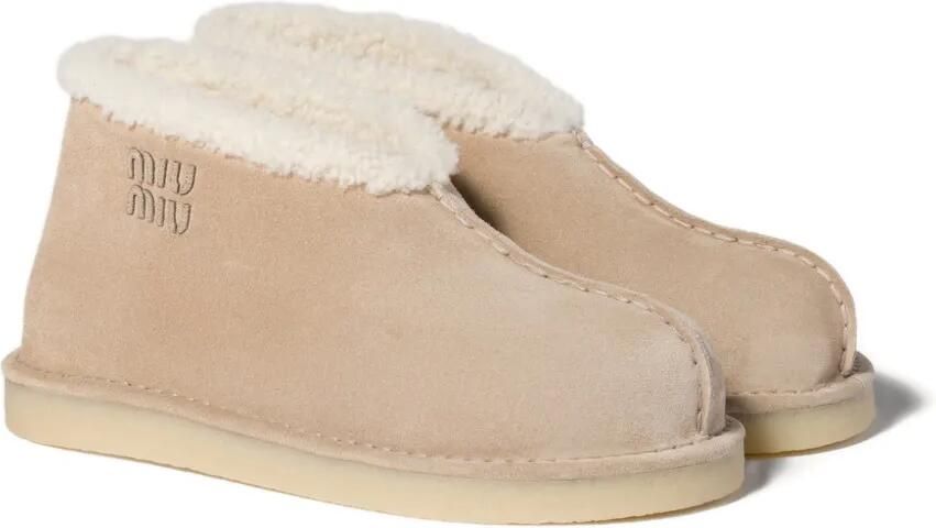 Miu Lammy laarzen met geborduurd logo Beige - Foto 4