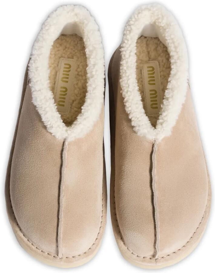 Miu Lammy laarzen met geborduurd logo Beige - Foto 2