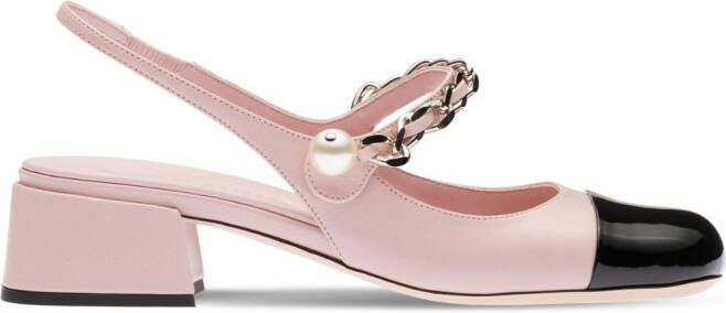 Miu Leren slingback pumps Roze