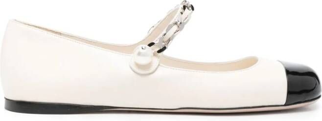 Miu Leren ballerina's Beige