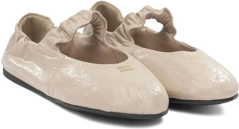 Miu Leren ballerina's met gekreukt effect Beige - Foto 3